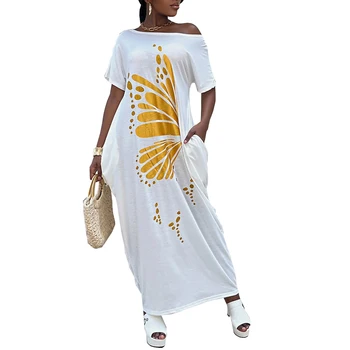 Āfrikas T Krekls, Kleita Sievietēm Slash Kakla Kabatas Zaudēt Halāti Vasaras Jaunā Modes Drukāt Streetwear Gadījuma Ilgi Āfrikas Maxi Kleitas